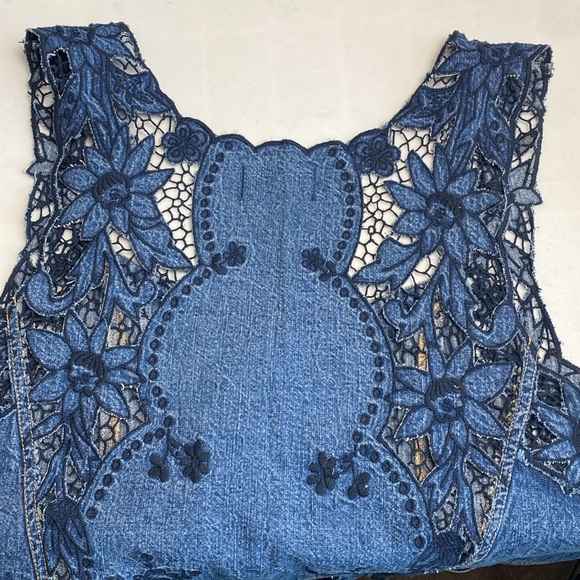 Free People Crown Jewel Denim Dress with Lace detail and scallop bottom hem, XL - Picture 11 of 17